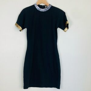 Vintage 90s bodycon black cocktail dress with sequin trim. Size small